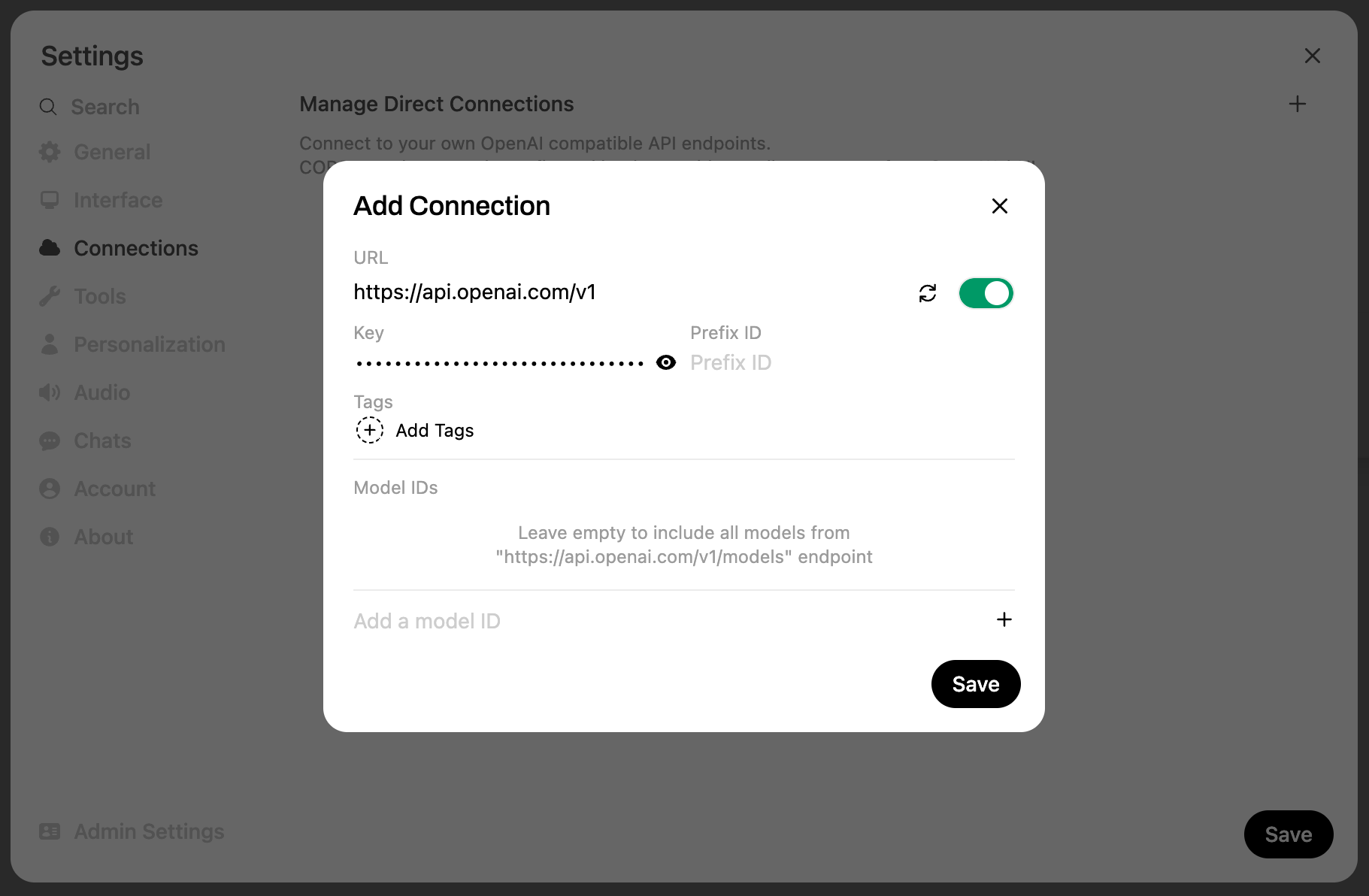 Open WebUI — добавление OpenAI как подключения
